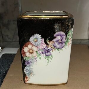Elegant Floral Black and White Vase Limoges